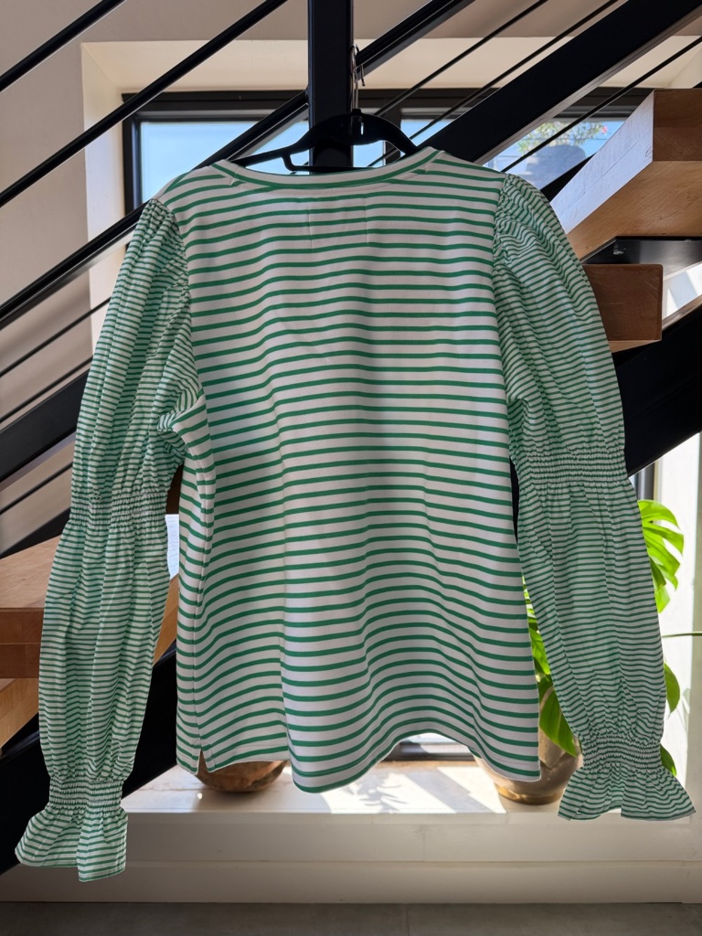 Addison Bay Green and White Striped Puff-Sleeve Top - Picture 2 of 3